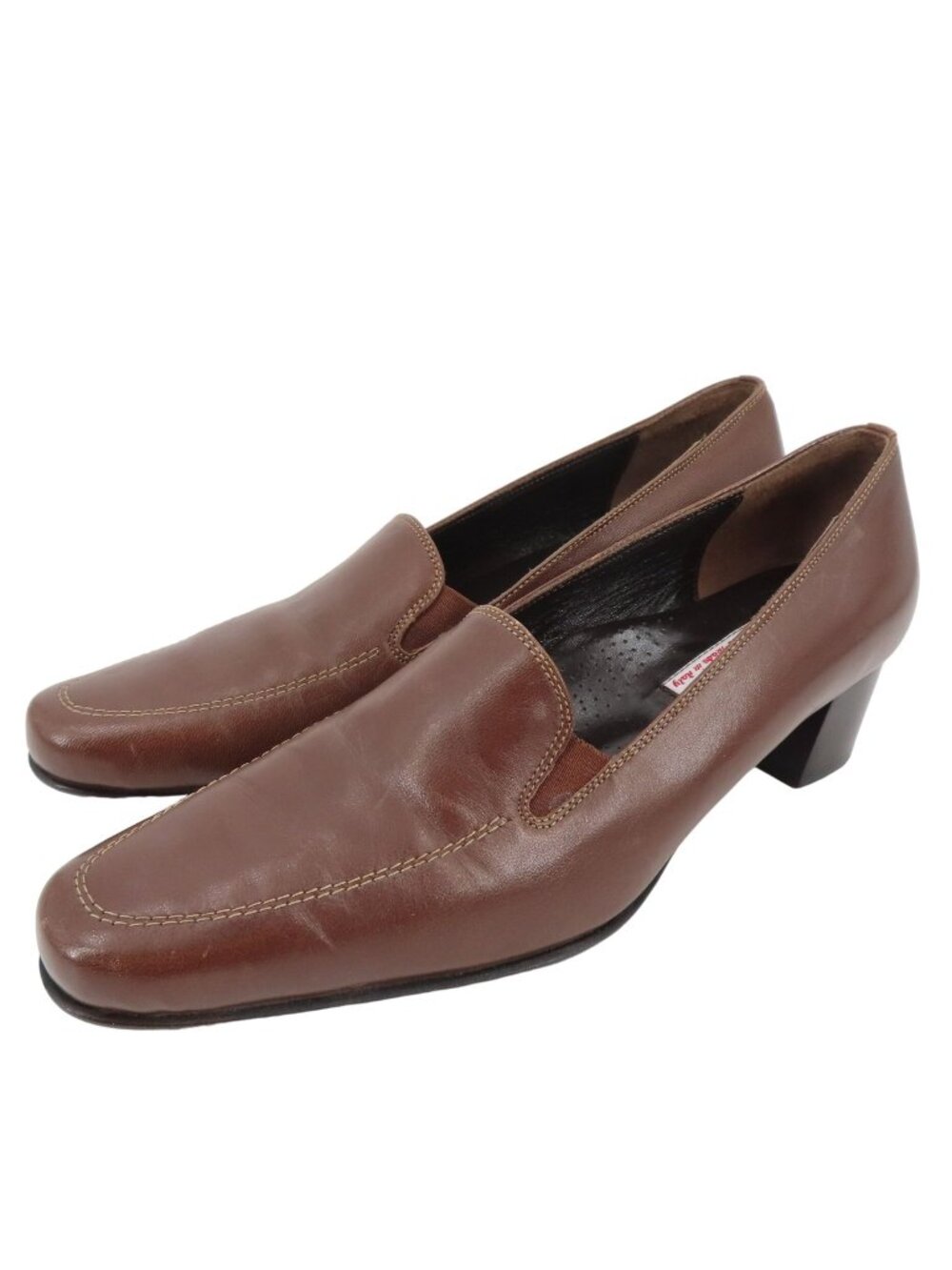 VTG Valleverde Women 38.5 EUR 8.5 US Brown Leather Loafer Heels Made in Italy